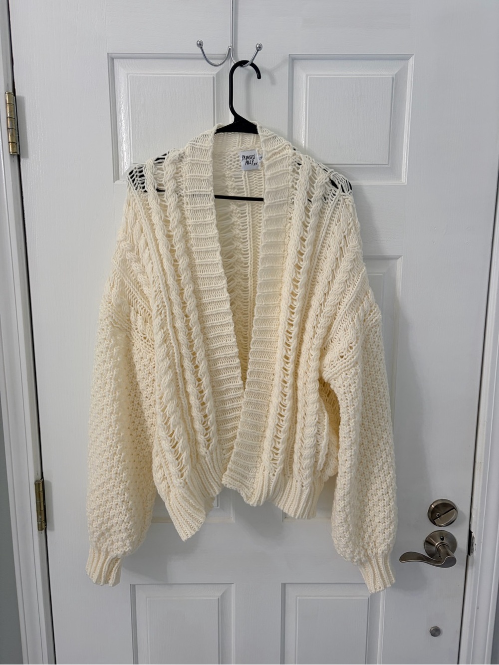 Princess Polly Cream Cable Knit Open-Front Cardigan